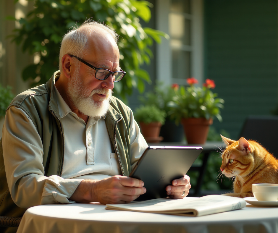 elder man looking at tablet - New Haven estate planning attorney concept