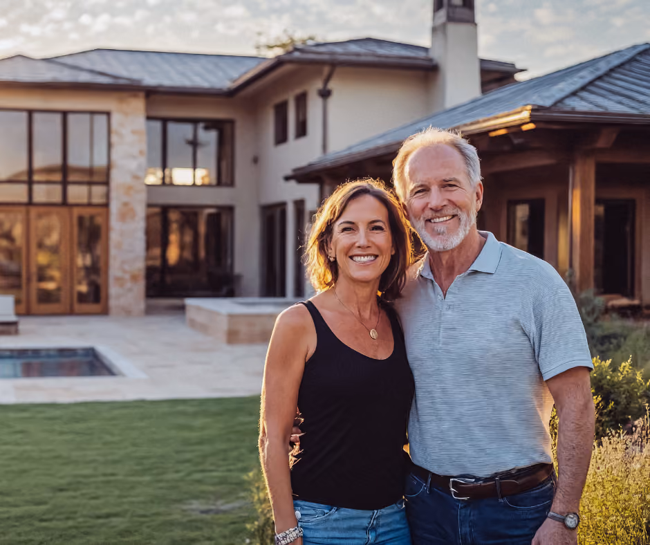 couple standing in front of home - creating an irrevocable trust in Milford concept