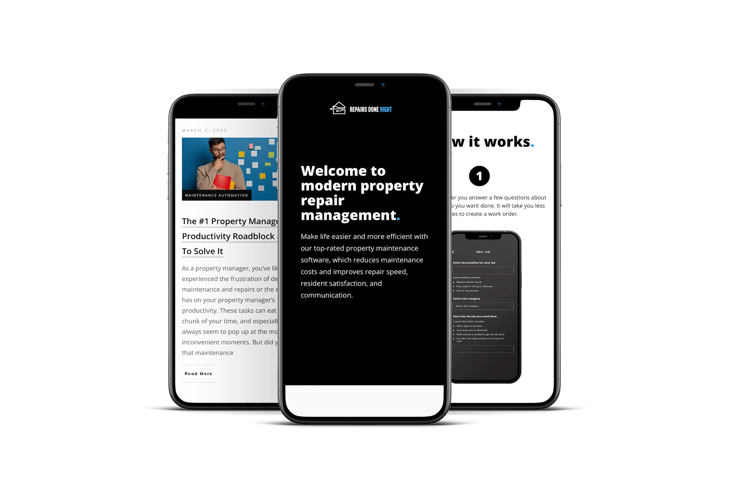 Phones showing Repairs Done Right's mobile website.