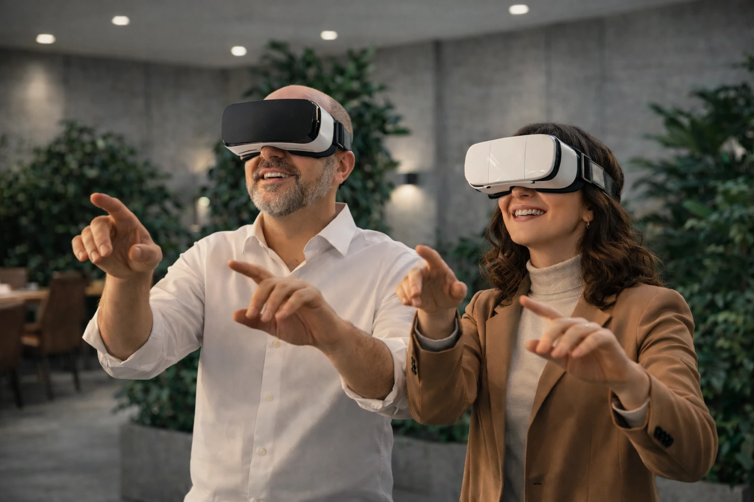 Sparqflow's co-founder Niklas Brodd and Veronica testing a VR headset.