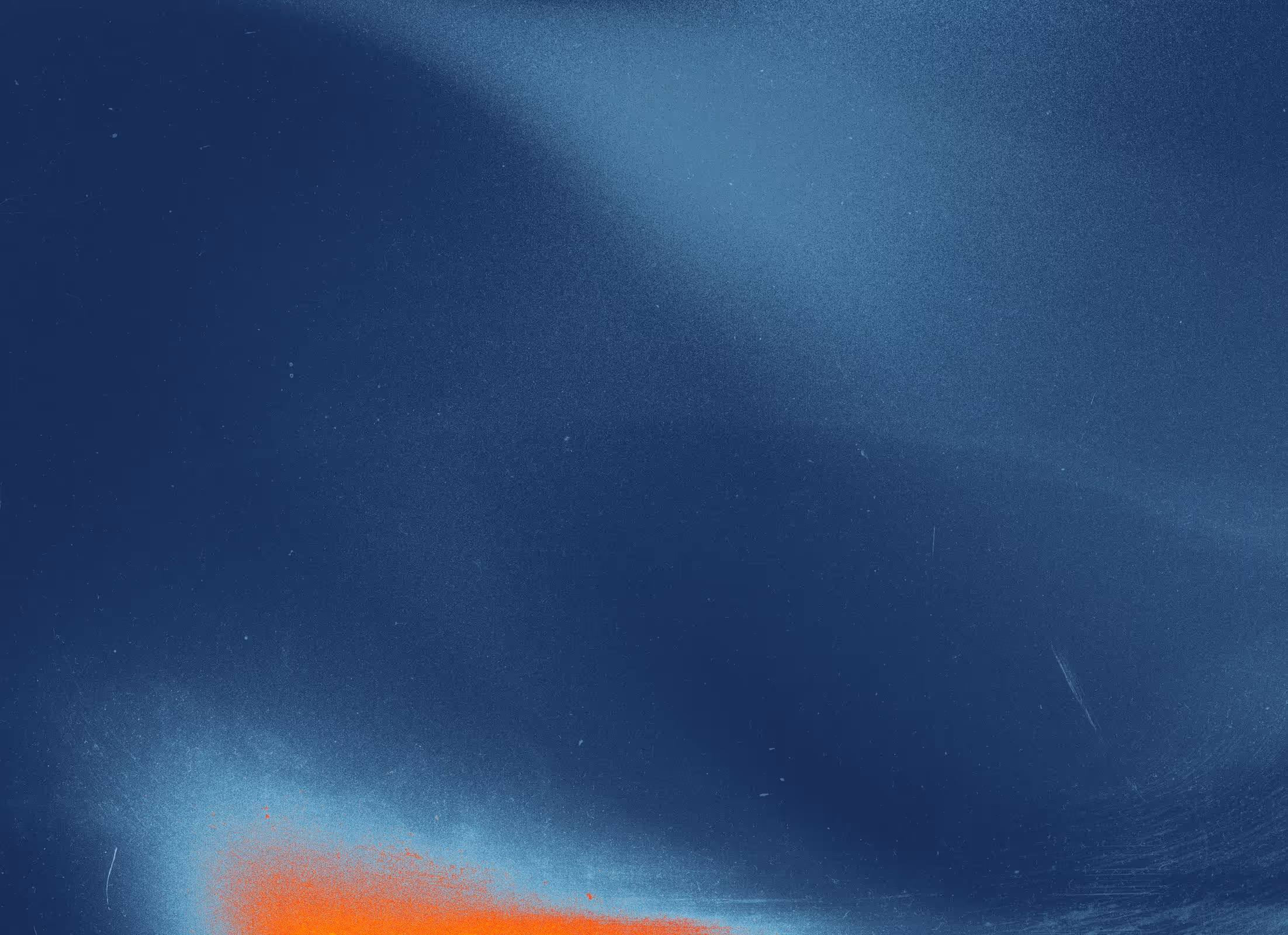 Abstract background with dark blue shades and a bright orange glow at the bottom left corner.