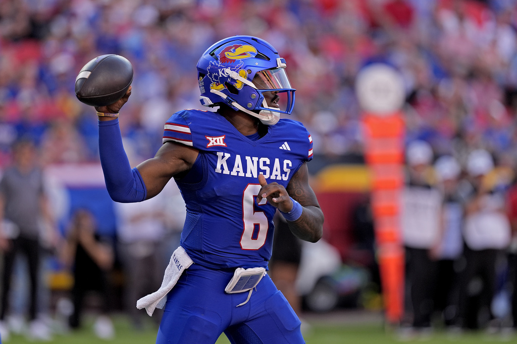 Kansas QB Jalon Daniels leads the Jayhawks vs. Fresno State in Week 0 on Saturday. Jalon Daniels is a top CFB DFS pick in Week 0 on PrizePicks.