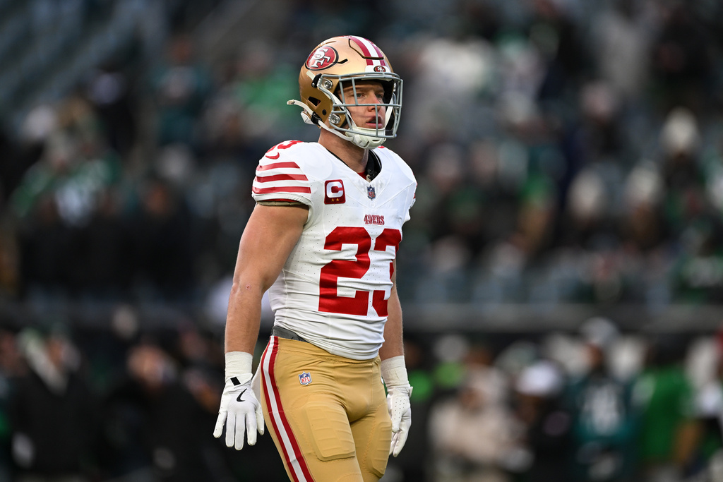San Francisco 49ers RB Christian McCaffrey during pre-game warmups against the Philadelphia Eagles.