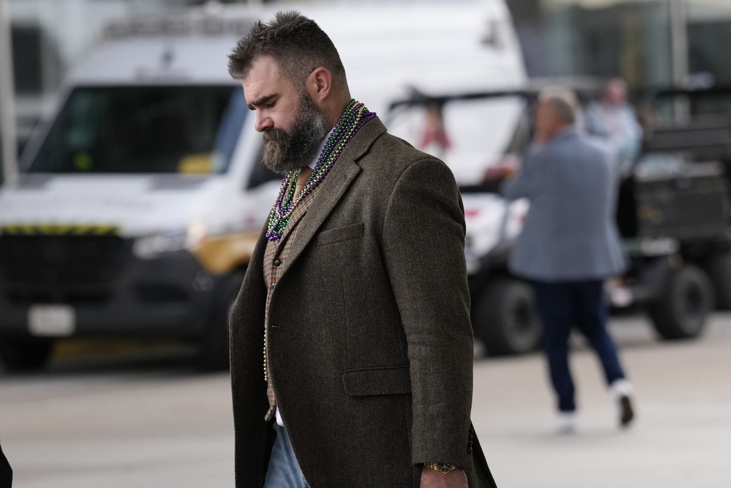 Former Philadelphia Eagles C Jason Kelce arrives prior to Super Bowl 59.