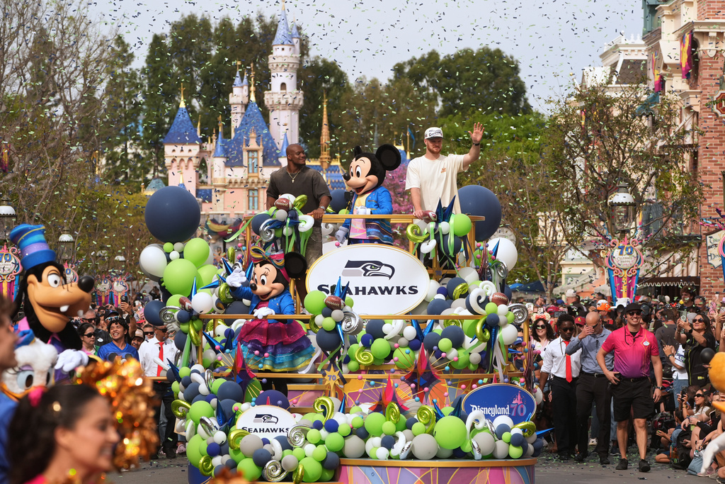 The Seattle Seahawks celebrate their Super Bowl victory.