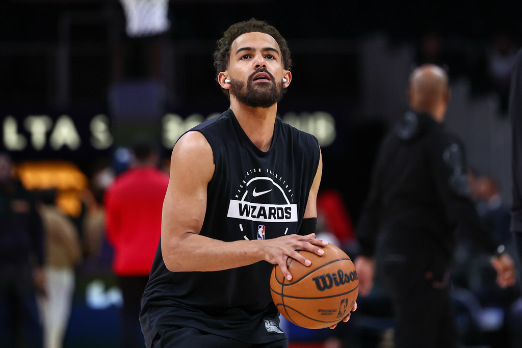 Washington Wizards PG Trae Young participates in warmups prior to a game against the Atlanta Hawks.