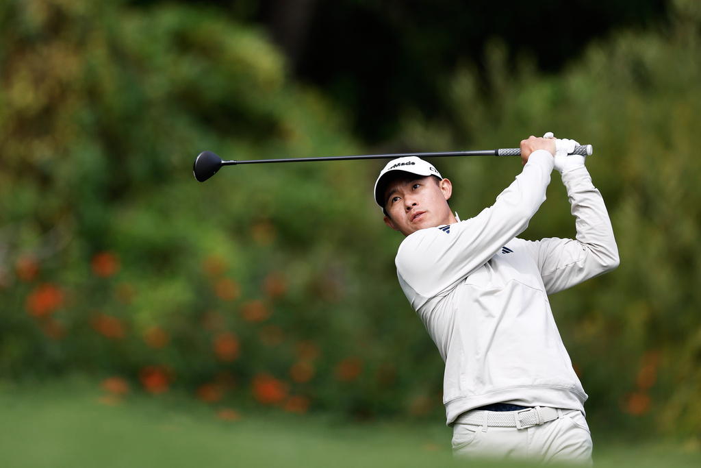 Collin Morikawa hits from the fourth tee during the second round of the Genesis Invitational PGA TOUR tournament in 2026.