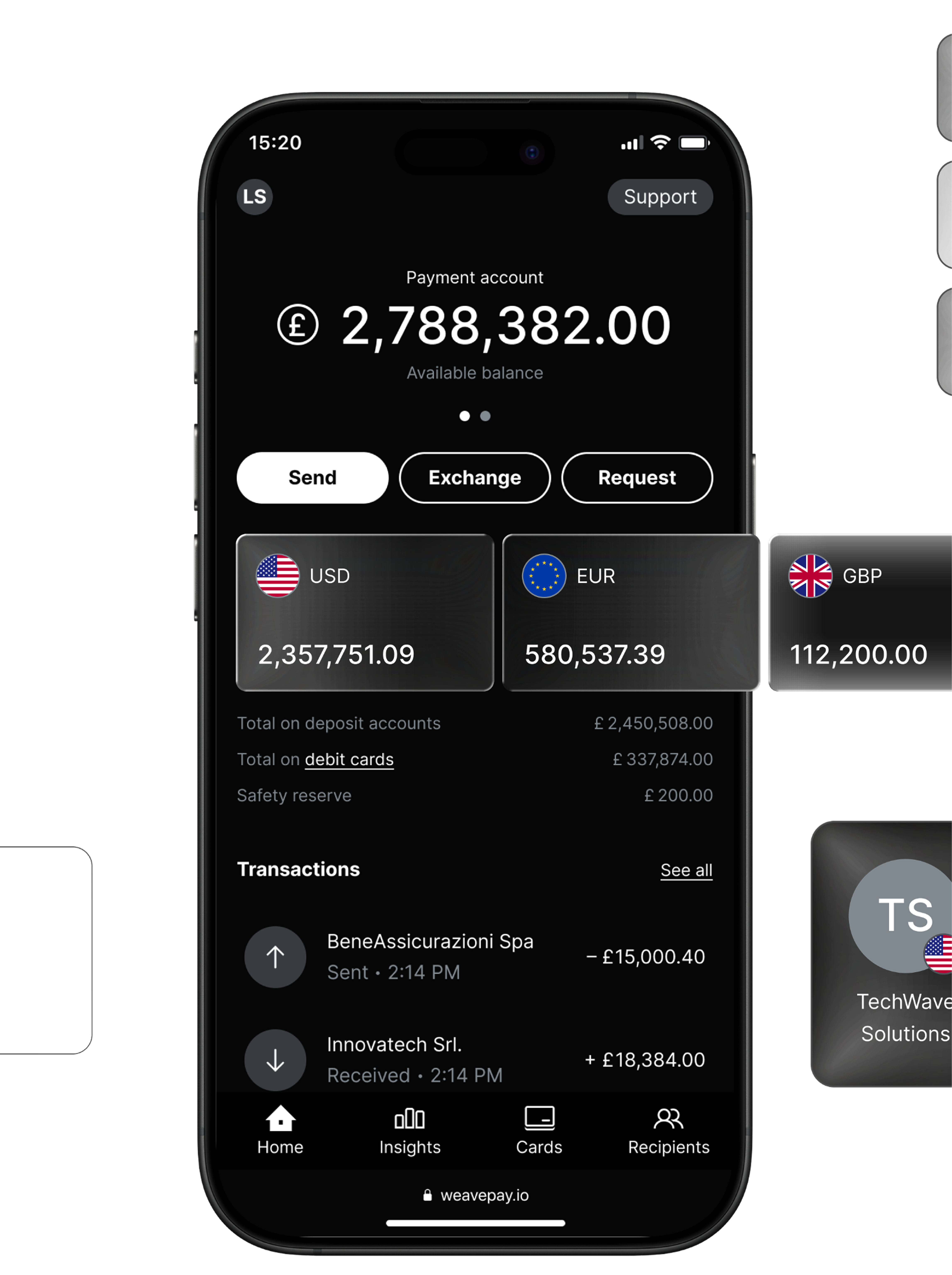 WeavePay dashboard screen