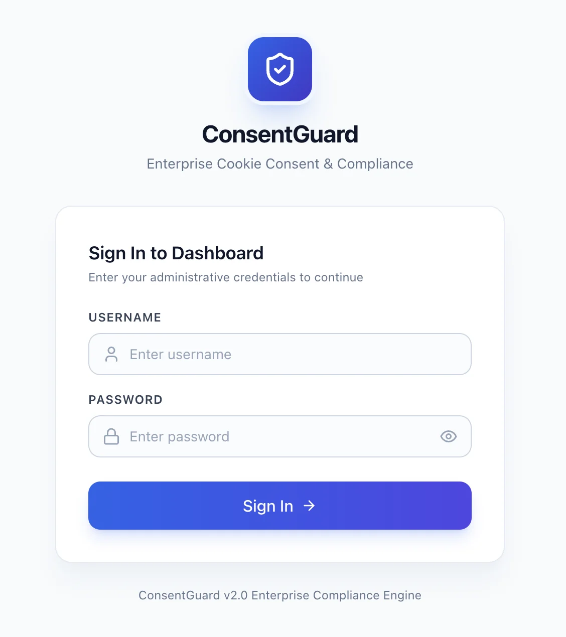 Administrative sign-in screen for the ConsentGuard dashboard