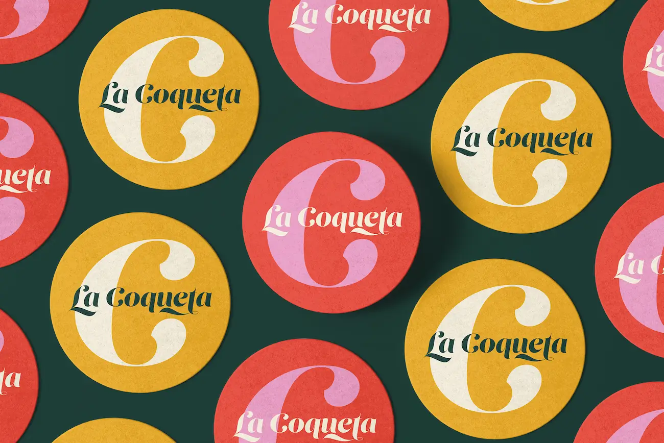 Coaster for La Coqueta brand with luxury branding and graphic design created by creative studio QUIROZ + CO