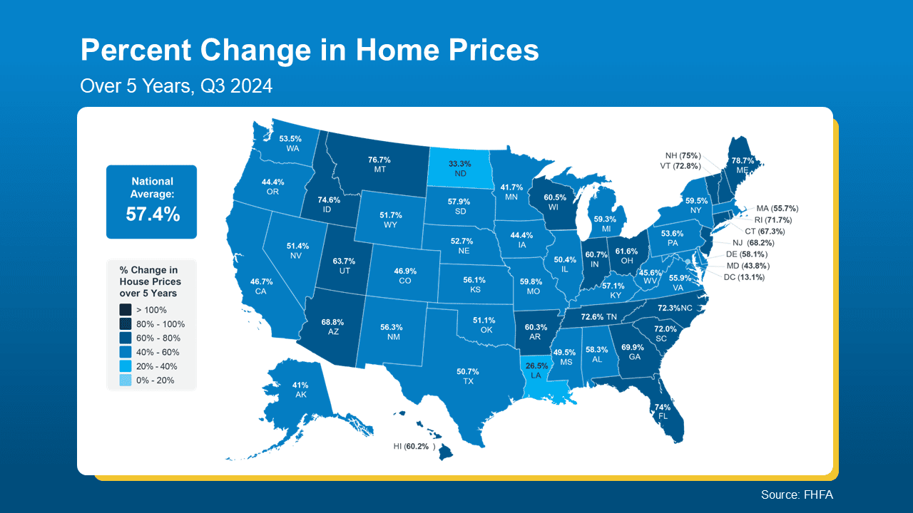 Map of United States showing change in home prices