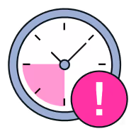 Clock with a pink exclamation mark symbol indicating lateness.