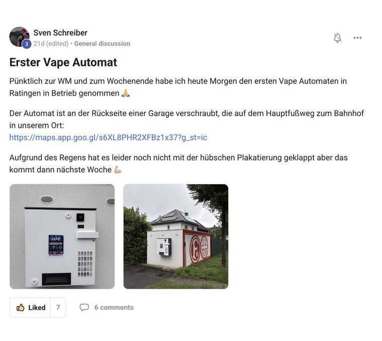 Sven Schreibers erster Vape-Automat in Ratingen