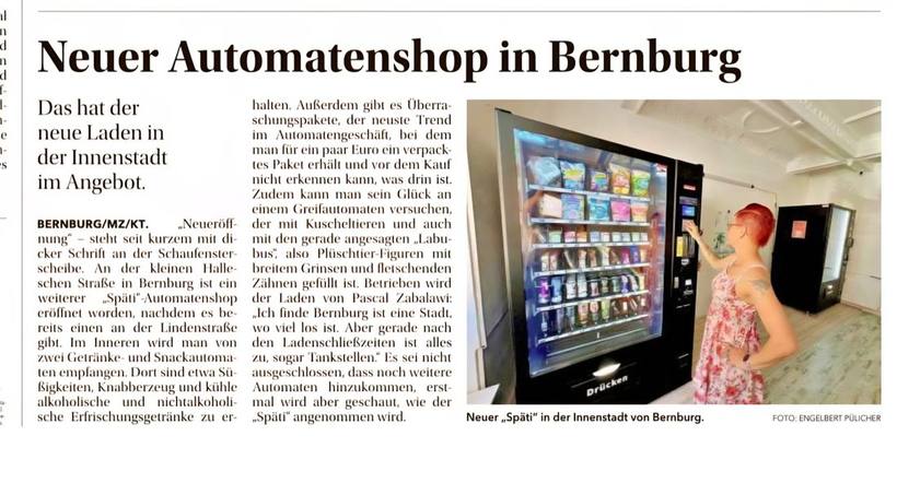 Zeitungsartikel: Neuer Automatenshop in Bernburg