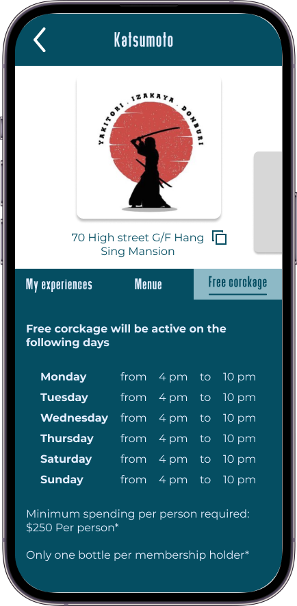onboarding corkage VIP app