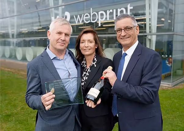Photo: (l-r) Donagh and Jennifer O'Doherty, managing directors of Webprint, and David Vaz, circulation manager at DMG Media Ireland.