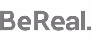 Text logo displaying 'BeReal.' in bold gray font on a white background.