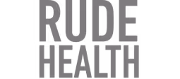 Text logo reading RUDE HEALTH in bold uppercase letters.