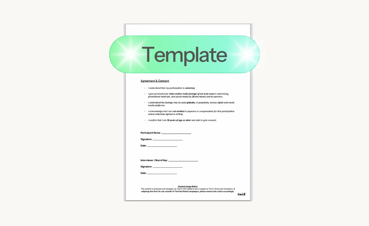 Street interviews are a social media favourite. But before you hit record, make sure you’ve got the right permissions in place. This simple, brand-friendly consent form covers all the basics so you can create, post, and promote with confidence.