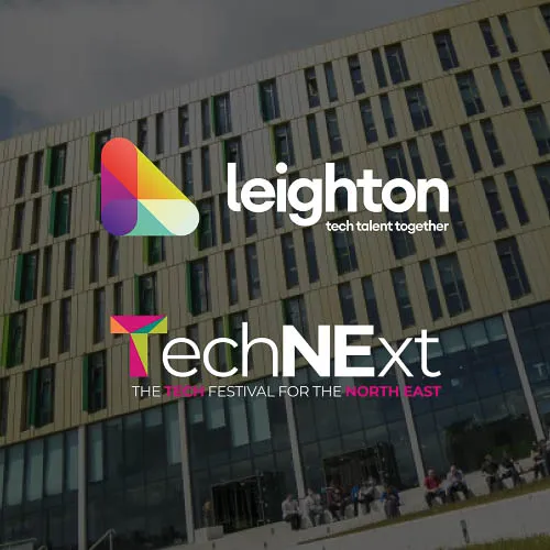An image of the Leighton office The Core, overlaid with the Leighton and TechNExt logos.