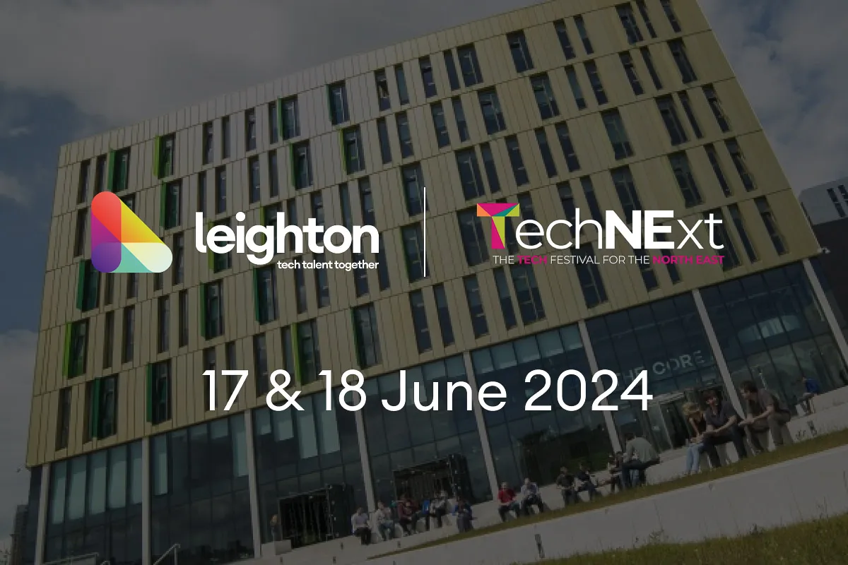 Graphic showing Leighton logo and TechNExt logo together. 