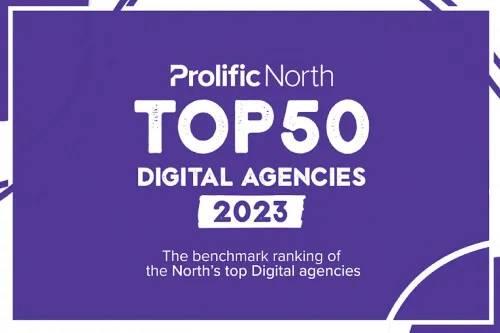 Graphic of Prolific North Top 50 Digital Agencies awards for 2023.