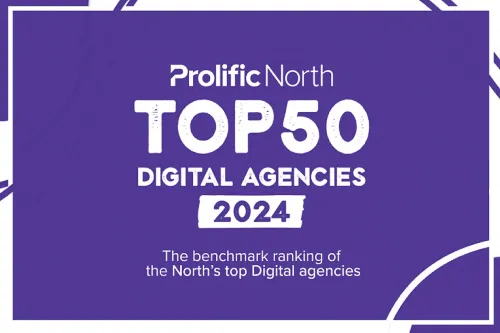 Graphic of Prolific North Top 50 Digital Agencies announcement for 2024.