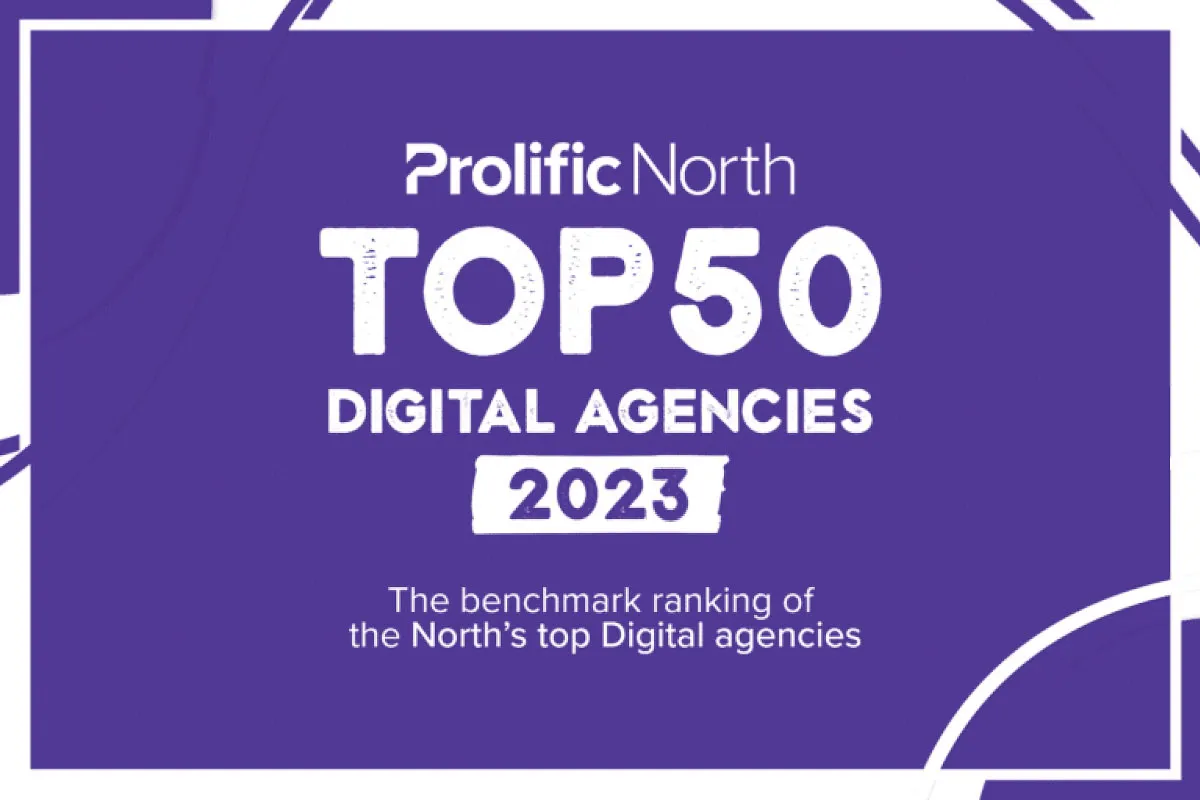 Graphic of Prolific North Top 50 Digital Agencies awards for 2023.