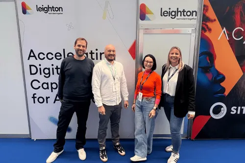 Leighton colleagues stood side by side at the World Aviation Festival - James Bunting CEO, Steve Morland CTO, Claire Cundill CBO and Holli Taylor Head of Marketing (L-R).