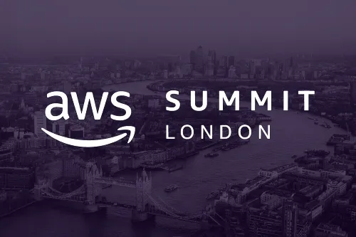 Image of the London skyline with the AWS Summit London logo overlaid. 
