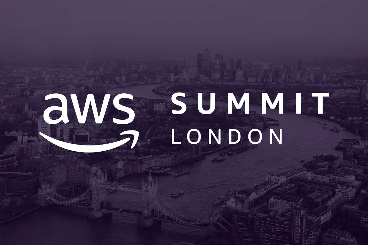 Image of the London skyline with the AWS Summit London logo overlaid. 