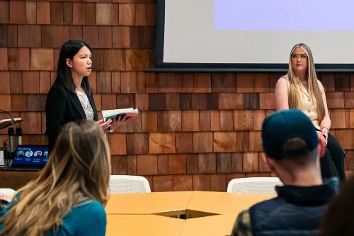 Image of Jo Larby hosting the Women in Tech North East panel discussion