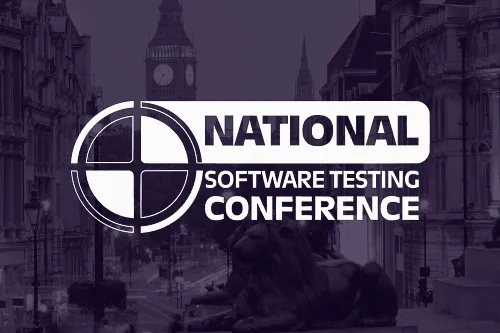 A background image of London, overlaid with the National Software Testing logo