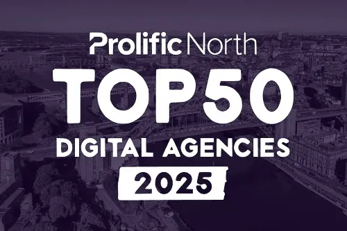 A photo of the Newcastle skyline overlaid with the Top 50 Digital Agencies logo.