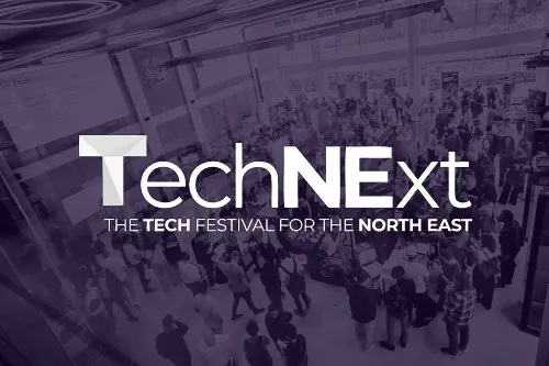A photo of the Tech Talent Live event at TechNExt, overlaid with the TechNExt logo. 