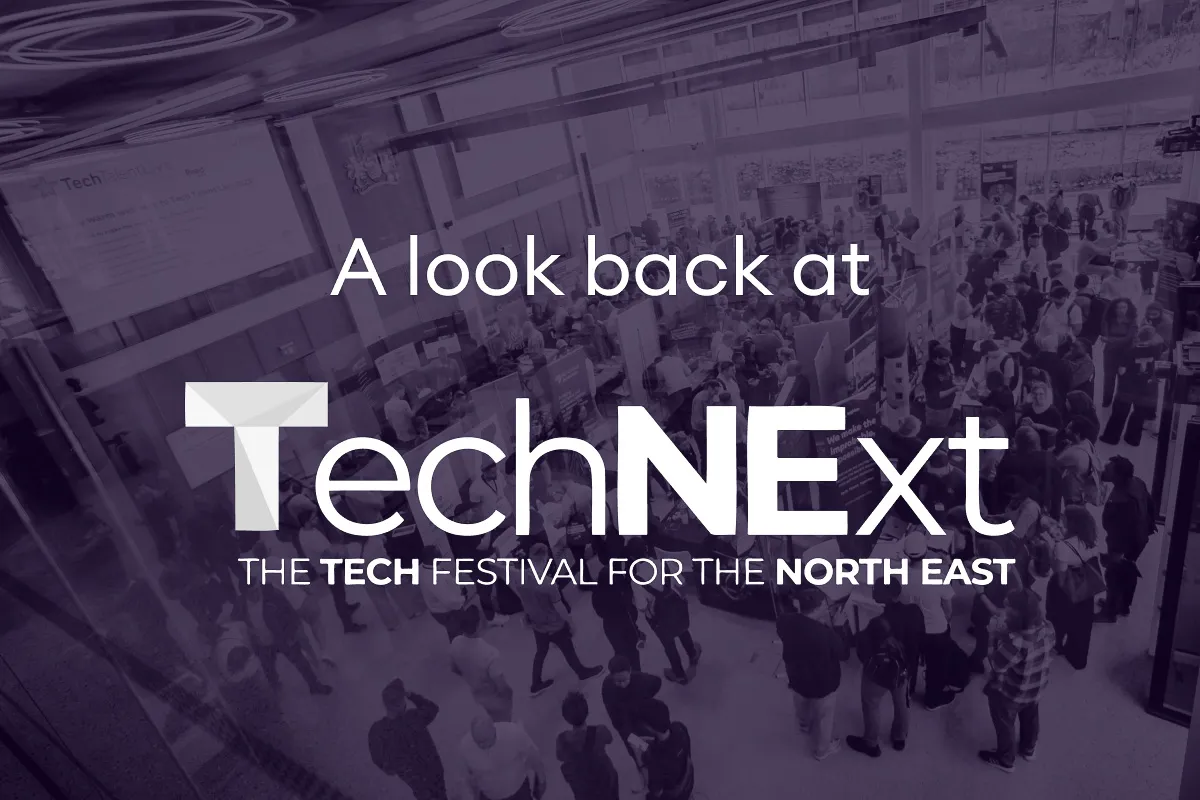 A photo of the Tech Talent Live event at TechNExt, overlaid with the TechNExt logo. 
