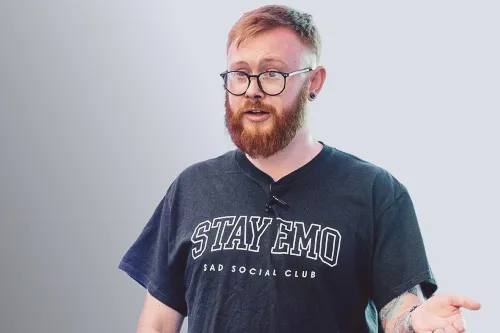 Josh Allen, Technical Lead at Leighton delivering a presentation. 