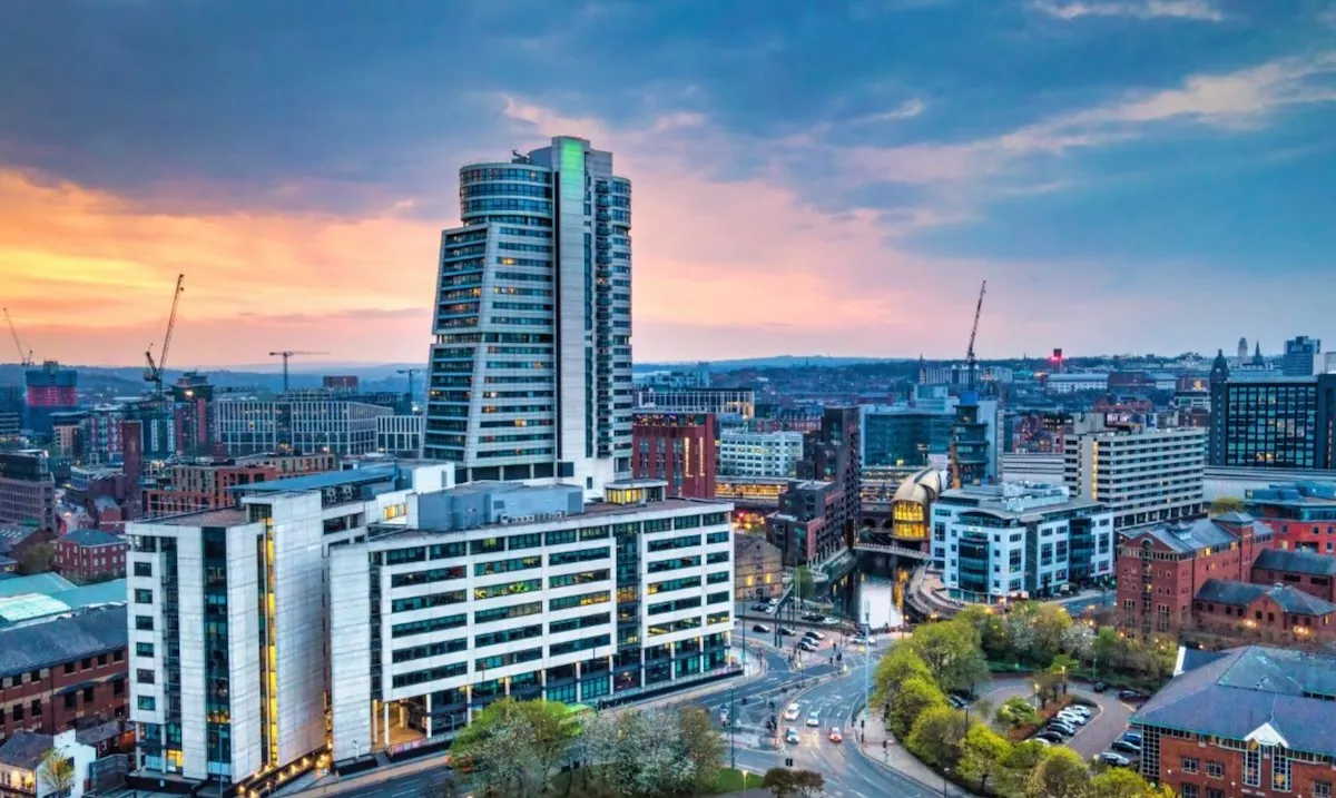 A photograph of the Leeds skyline. 
