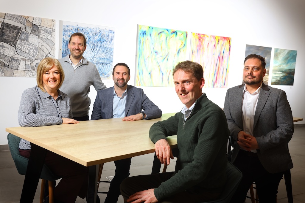 (from left to right): Shirley Blacklock, Ambassador at the eaga Trust, James Bunting, CEO at Leighton, Richard Stringer, Account Director at Leighton, Richard Marr, CEO at the eaga Trust, Lee Gilmore, AWS Practice Lead at Leighton 