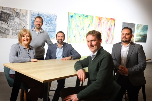 (from left to right): Shirley Blacklock, Ambassador at the eaga Trust, James Bunting, CEO at Leighton, Richard Stringer, Account Director at Leighton, Richard Marr, CEO at the eaga Trust, Lee Gilmore, AWS Practice Lead at Leighton 