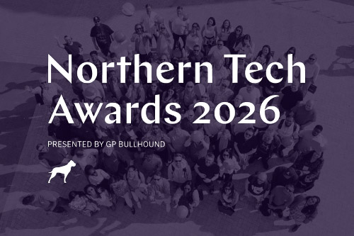 A photograph of the Leighton team, overlaid with a purple gradient and the Northern Tech Awards 2026 logo.