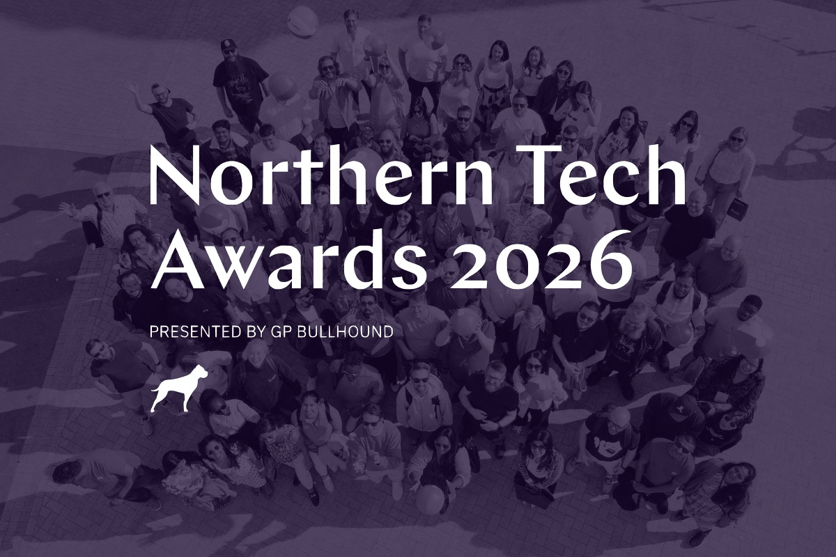 A photograph of the Leighton team, overlaid with a purple gradient and the Northern Tech Awards 2026 logo.