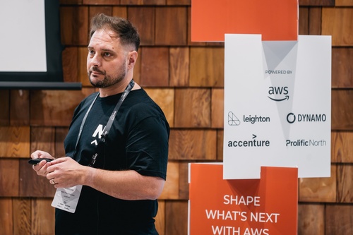 AWS Community Lead and blog author, Lee Gilmore, delivering a talk at AWS North Community Conference 2025. 