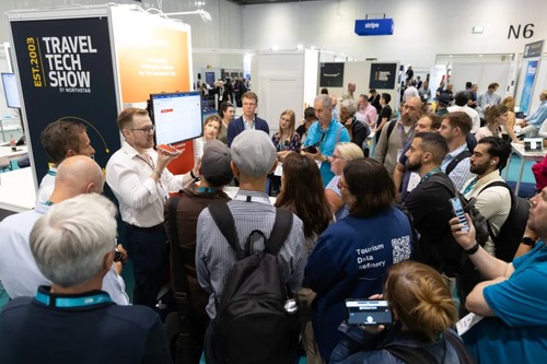 An exhibitor giving a talk at last years TravelTech show.