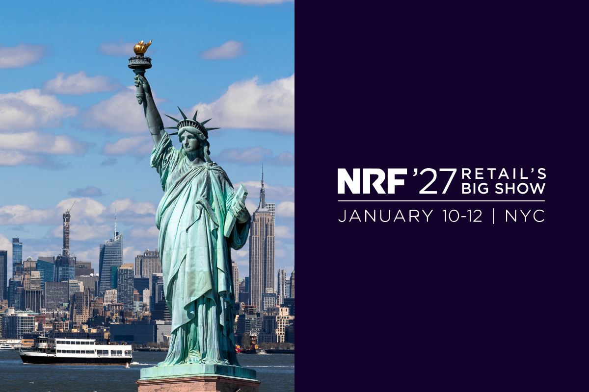 A 50/50 single image split, with a photo of the statue of liberty and NRF's logo. 