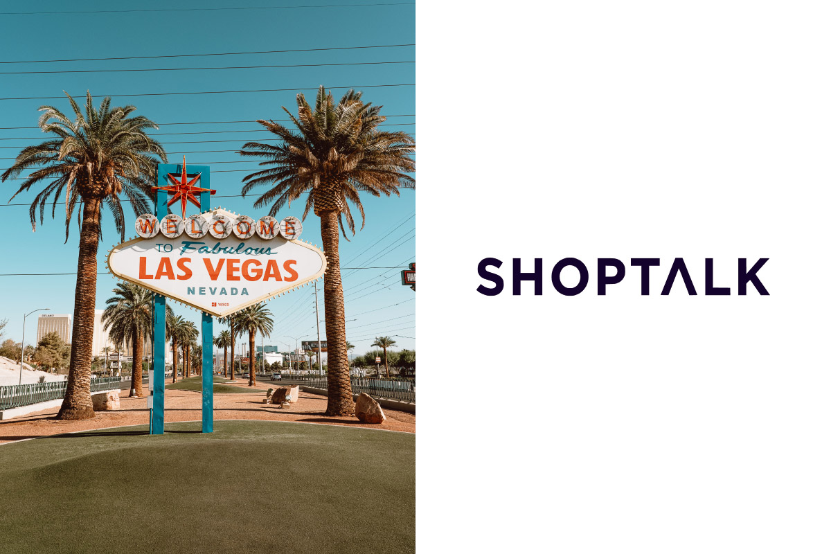 Single image 50/50 split with a photo of a Las Vegas sign and and Shoptalk logo.