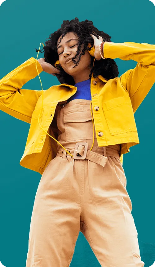 Girl listening music on headphones