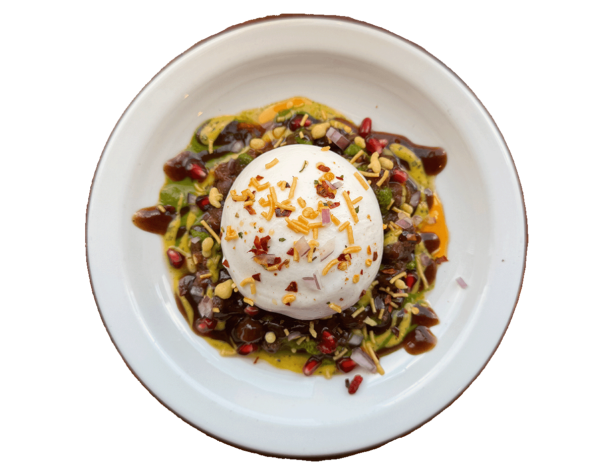 Black Chole and Burrata Chaat