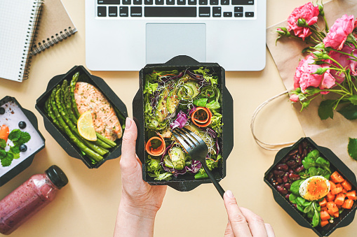 Corporate Catering and Office Lunch Healthy Salad and Salmon and Asparagus