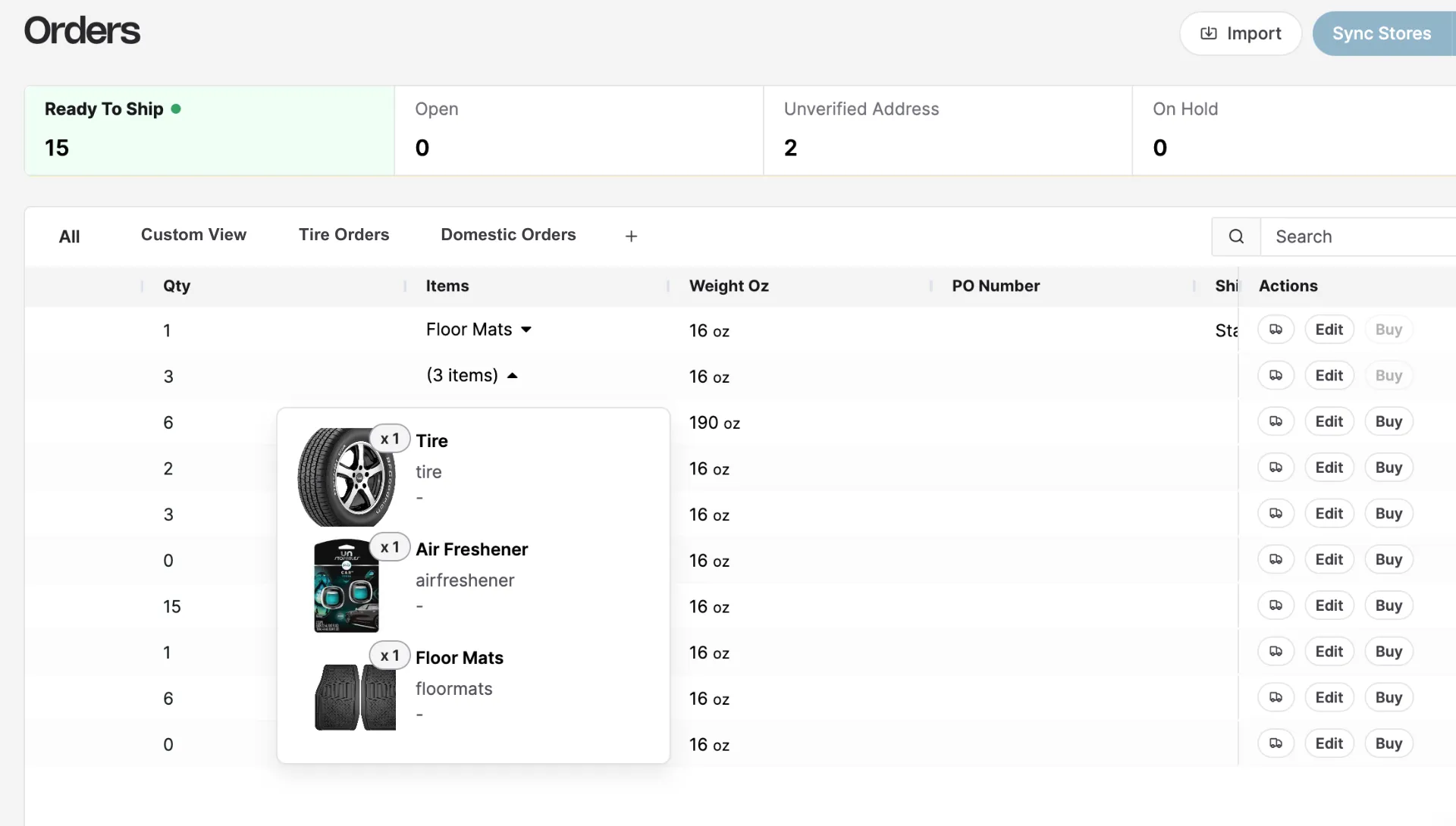 Vesyl order management screenshot